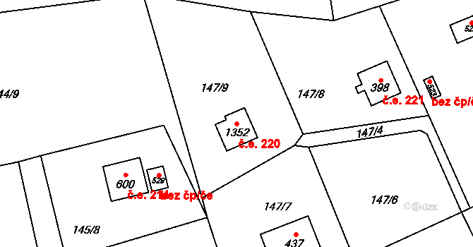 Dolní Jirčany 220, Psáry na parcele st. 1352 v KÚ Dolní Jirčany, Katastrální mapa