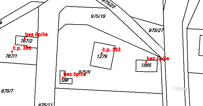 Jílové u Prahy 393 na parcele st. 1279 v KÚ Jílové u Prahy, Katastrální mapa