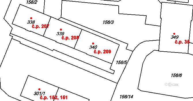 Hostouň 209 na parcele st. 340 v KÚ Hostouň u Horšovského Týna, Katastrální mapa