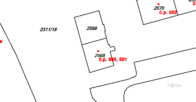 Týnské Předměstí 500,501, Domažlice na parcele st. 2568 v KÚ Domažlice, Katastrální mapa