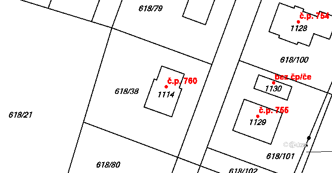 Sobotka 760 na parcele st. 1114 v KÚ Sobotka, Katastrální mapa