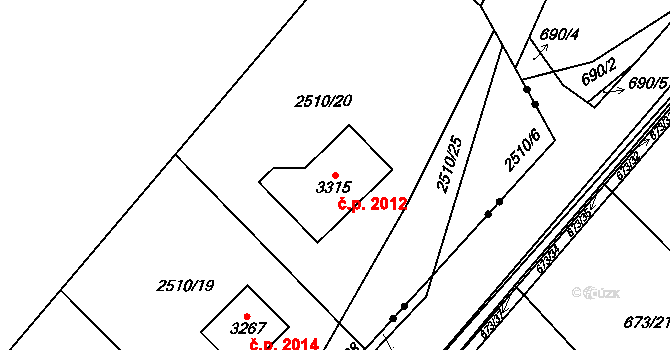 Kraslice 2012 na parcele st. 3315 v KÚ Kraslice, Katastrální mapa