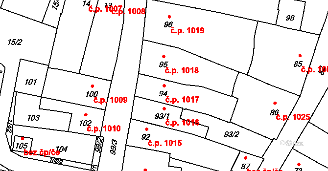 Mohelnice 1017 na parcele st. 94 v KÚ Mohelnice, Katastrální mapa