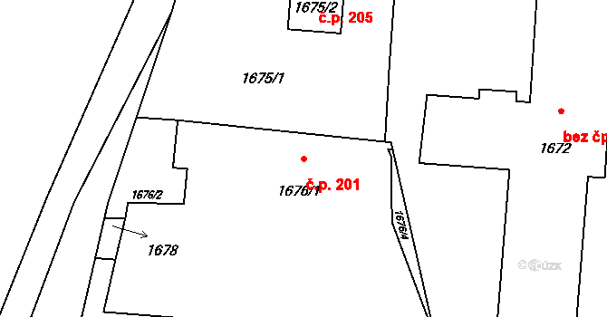 Kunín 201 na parcele st. 1676/1 v KÚ Kunín, Katastrální mapa