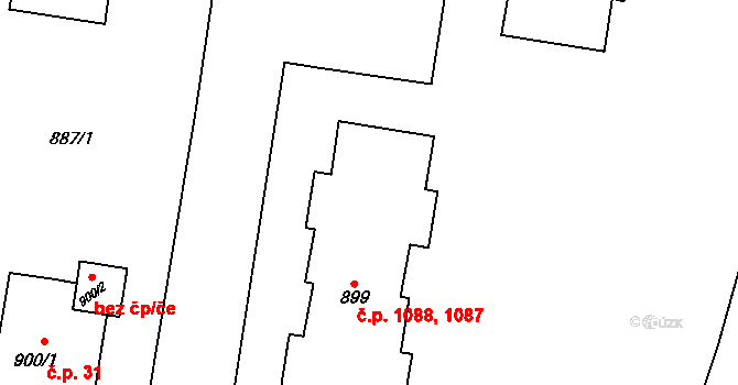 Kopřivnice 1087,1088 na parcele st. 899 v KÚ Kopřivnice, Katastrální mapa