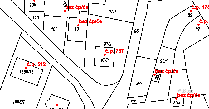 Velký Týnec 737 na parcele st. 97/3 v KÚ Velký Týnec, Katastrální mapa