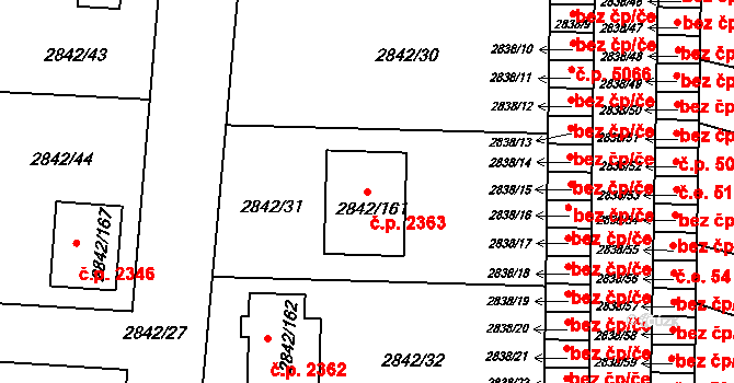 Louny 2363 na parcele st. 2842/161 v KÚ Louny, Katastrální mapa