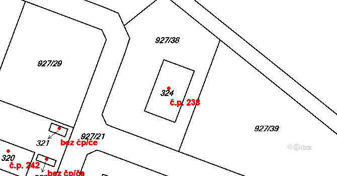 Rynárec 238 na parcele st. 324 v KÚ Rynárec, Katastrální mapa