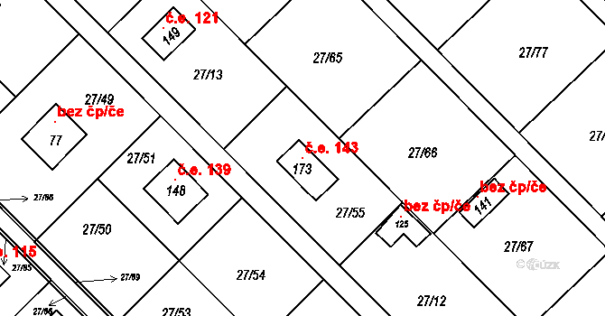 Vadkovice 143, Chbany na parcele st. 173 v KÚ Vadkovice, Katastrální mapa