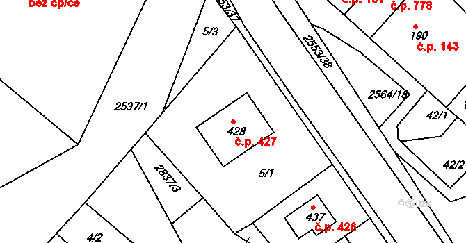 Vranovice 427 na parcele st. 428 v KÚ Vranovice nad Svratkou, Katastrální mapa