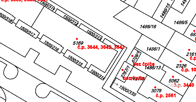 Kroměříž 3642,3643,3644 na parcele st. 5169 v KÚ Kroměříž, Katastrální mapa