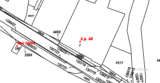 Plenkovice 45 na parcele st. 2 v KÚ Plenkovice, Katastrální mapa