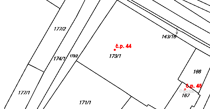 Těšetice 44 na parcele st. 173/1 v KÚ Těšetice u Znojma, Katastrální mapa