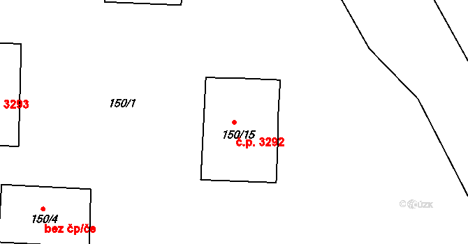 Znojmo 3292 na parcele st. 150/15 v KÚ Znojmo-Louka, Katastrální mapa