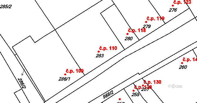 Radslavice 110 na parcele st. 283 v KÚ Radslavice u Přerova, Katastrální mapa