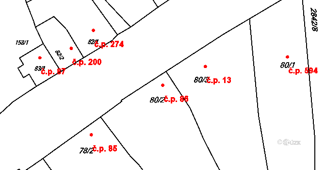 Hranice IV-Drahotuše 86, Hranice na parcele st. 80/2 v KÚ Drahotuše, Katastrální mapa