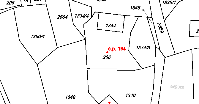 Valkeřice 164 na parcele st. 206 v KÚ Valkeřice, Katastrální mapa