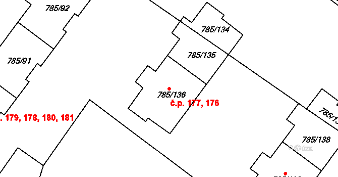 Šipší 176,177, Kutná Hora na parcele st. 785/134 v KÚ Sedlec u Kutné Hory, Katastrální mapa