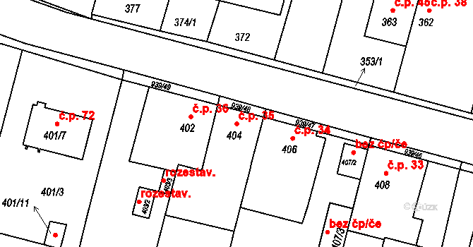 Šindlovy Dvory 35, Litvínovice na parcele st. 404 v KÚ Litvínovice, Katastrální mapa