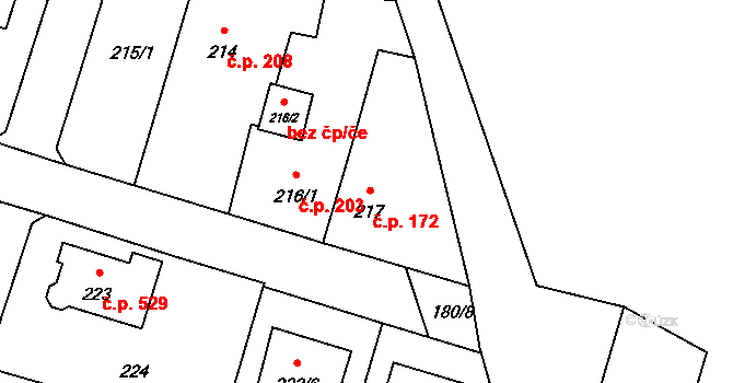 Včelná 172 na parcele st. 217 v KÚ Včelná, Katastrální mapa