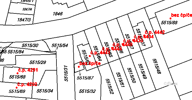 Jihlava 4444 na parcele st. 5515/64 v KÚ Jihlava, Katastrální mapa