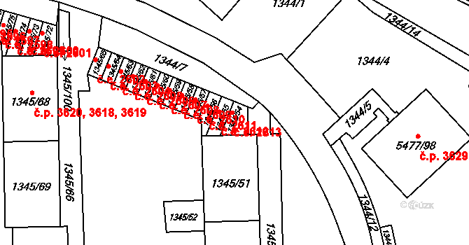 Jihlava 2613 na parcele st. 1345/54 v KÚ Jihlava, Katastrální mapa