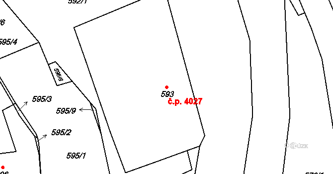 Bohuslavice 4027, Kyjov na parcele st. 593/1 v KÚ Bohuslavice u Kyjova, Katastrální mapa