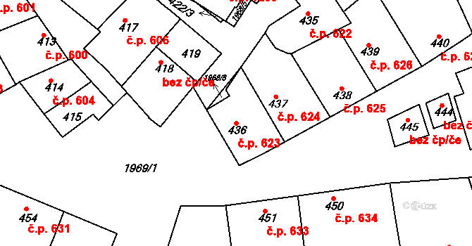 Mistřín 623, Svatobořice-Mistřín na parcele st. 436 v KÚ Mistřín, Katastrální mapa