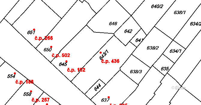 Vnorovy 436 na parcele st. 643/1 v KÚ Vnorovy, Katastrální mapa