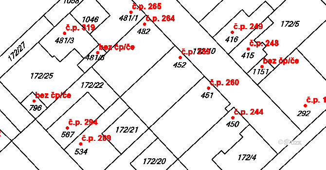 Humny 259, Pchery na parcele st. 452 v KÚ Pchery, Katastrální mapa