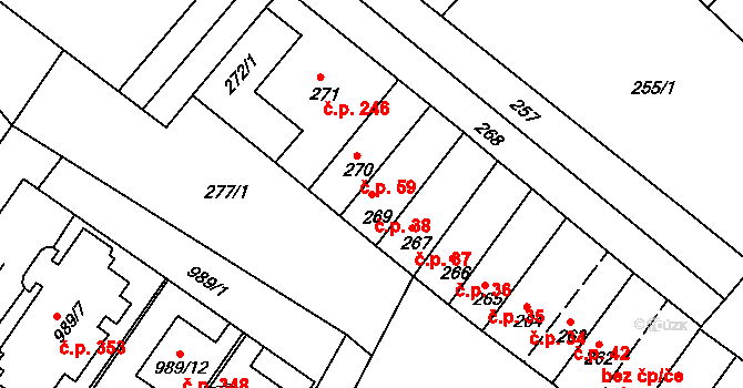 Šaratice 38 na parcele st. 269 v KÚ Šaratice, Katastrální mapa