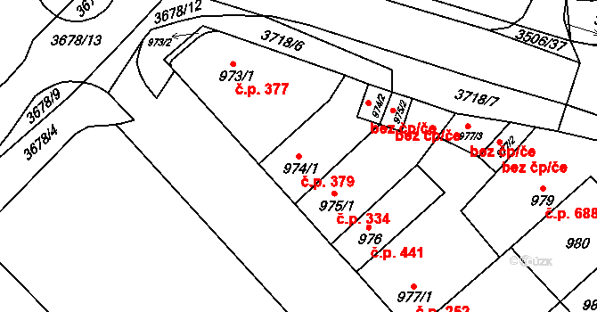 Vyškov-Předměstí 379, Vyškov na parcele st. 974/1 v KÚ Vyškov, Katastrální mapa