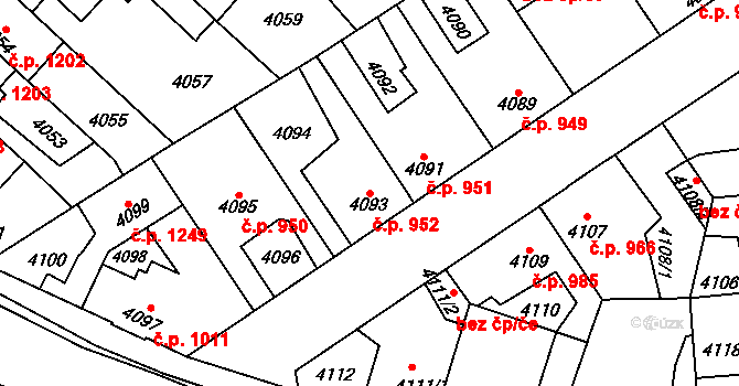 Kročehlavy 952, Kladno na parcele st. 4093 v KÚ Kročehlavy, Katastrální mapa