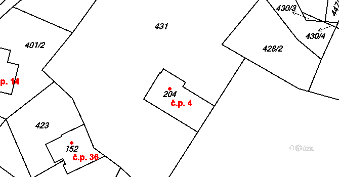 Loukov 4, Háje nad Jizerou na parcele st. 204 v KÚ Rybnice, Katastrální mapa