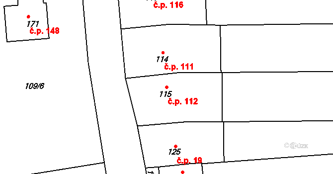 Lípy 112, Slatinice na parcele st. 115 v KÚ Lípy, Katastrální mapa