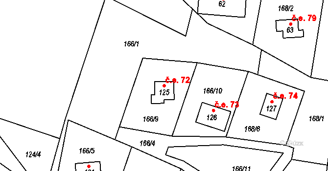 Voltýřov 72, Klučenice na parcele st. 125 v KÚ Voltýřov, Katastrální mapa