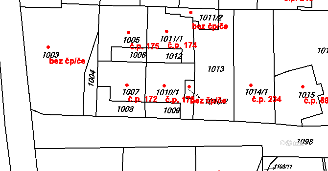 Podmoklice 173, Semily na parcele st. 1010/1 v KÚ Semily, Katastrální mapa