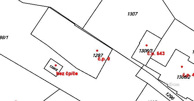 Zašová 9 na parcele st. 1297 v KÚ Zašová, Katastrální mapa