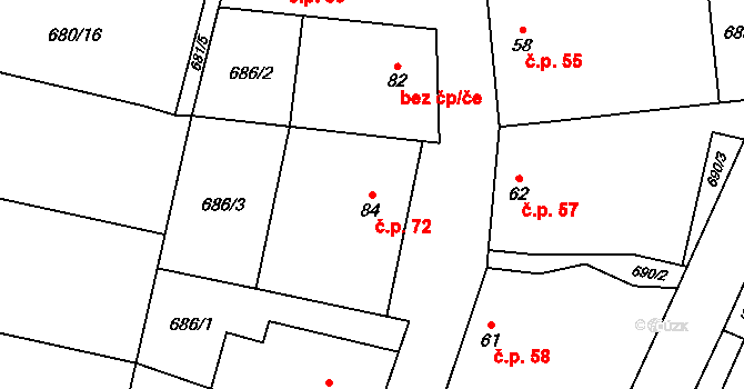 Roseč 72 na parcele st. 84 v KÚ Roseč, Katastrální mapa