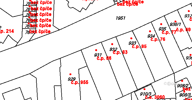 Klíše 86, Ústí nad Labem na parcele st. 931 v KÚ Klíše, Katastrální mapa