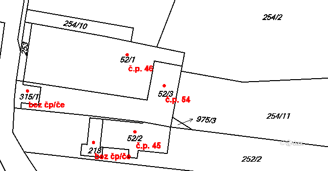 Krasíkov 54 na parcele st. 52/3 v KÚ Krasíkov, Katastrální mapa
