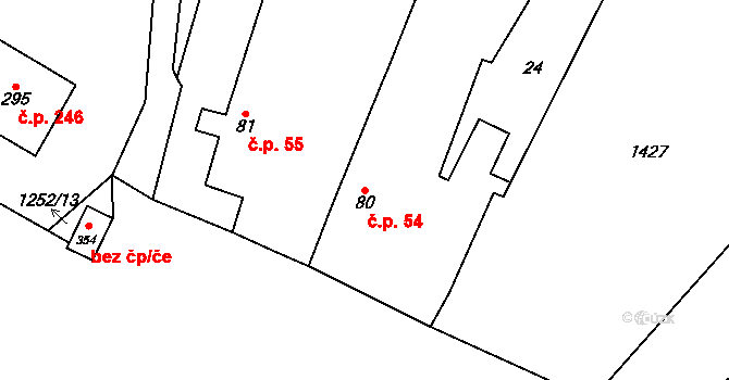 Krchleby 54 na parcele st. 80 v KÚ Krchleby u Nymburka, Katastrální mapa