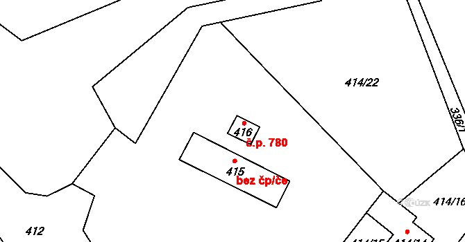 Popovice 780, Jaroměřice nad Rokytnou na parcele st. 416 v KÚ Popovice nad Rokytnou, Katastrální mapa