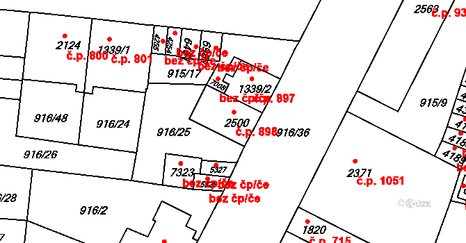 Horka-Domky 898, Třebíč na parcele st. 2500 v KÚ Třebíč, Katastrální mapa