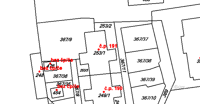 Horní Město 191 na parcele st. 253/1 v KÚ Horní Město, Katastrální mapa