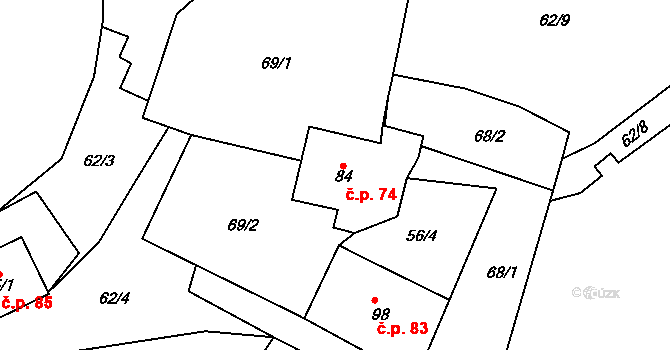 Libnov 74, Krajková na parcele st. 84 v KÚ Libnov, Katastrální mapa