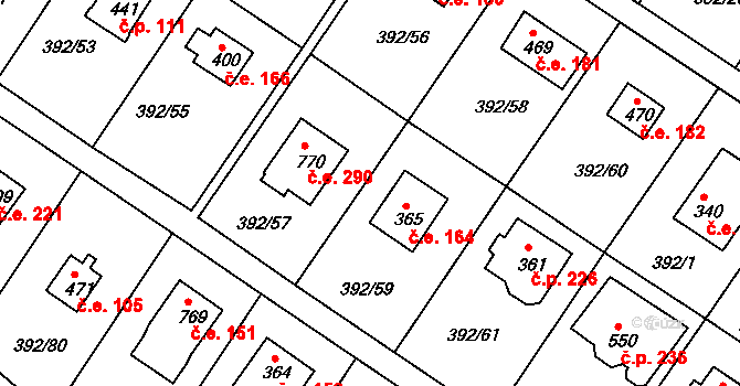 Zdiby 164 na parcele st. 365 v KÚ Zdiby, Katastrální mapa