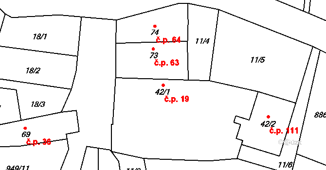 Zavidov 19 na parcele st. 42/1 v KÚ Zavidov, Katastrální mapa
