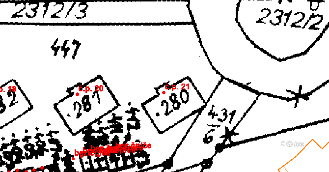 Říčky v Orlických horách 21 na parcele st. 280 v KÚ Říčky v Orlických horách, Katastrální mapa