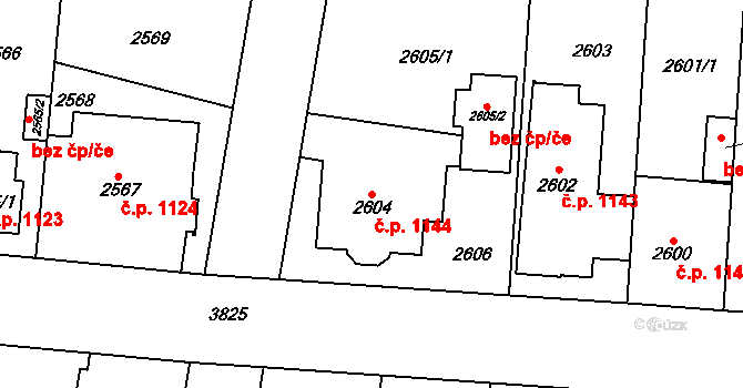 Horní Počernice 1144, Praha na parcele st. 2604 v KÚ Horní Počernice, Katastrální mapa
